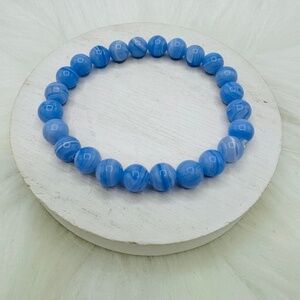 Blue Agate Swirl Beaded 8mm Bracelet
